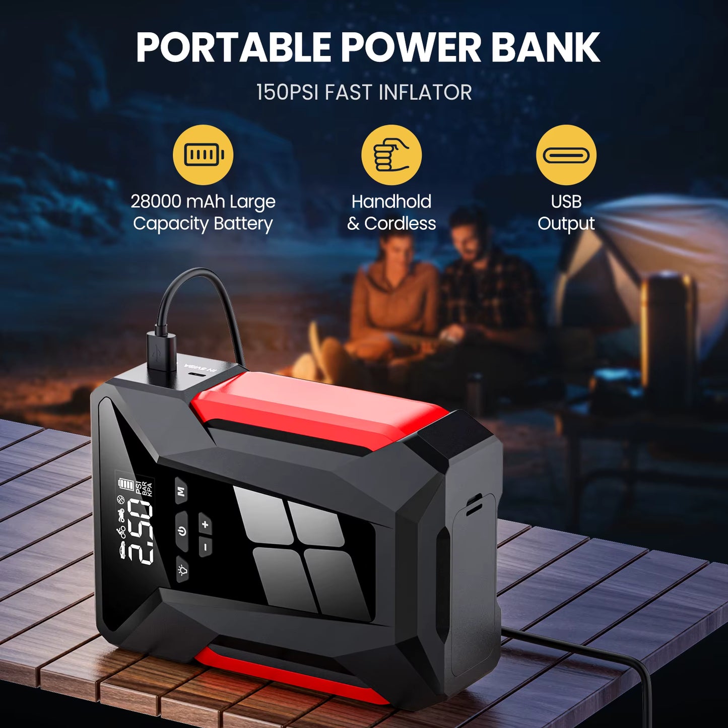 Booster Batterie Voiture Portable – Démarreur d’Urgence avec Pompe à Air