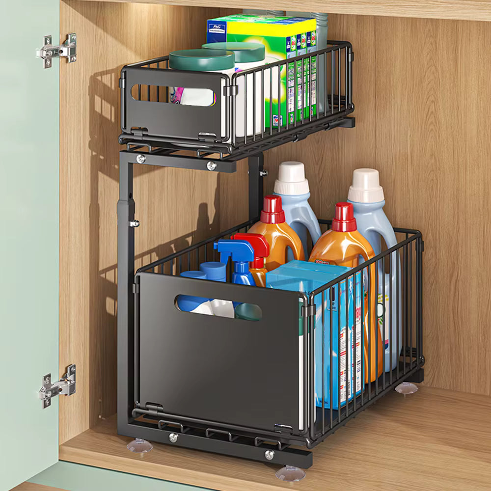 Organisateur d’armoire extractible 2 niveaux avec tiroir coulissant réglable