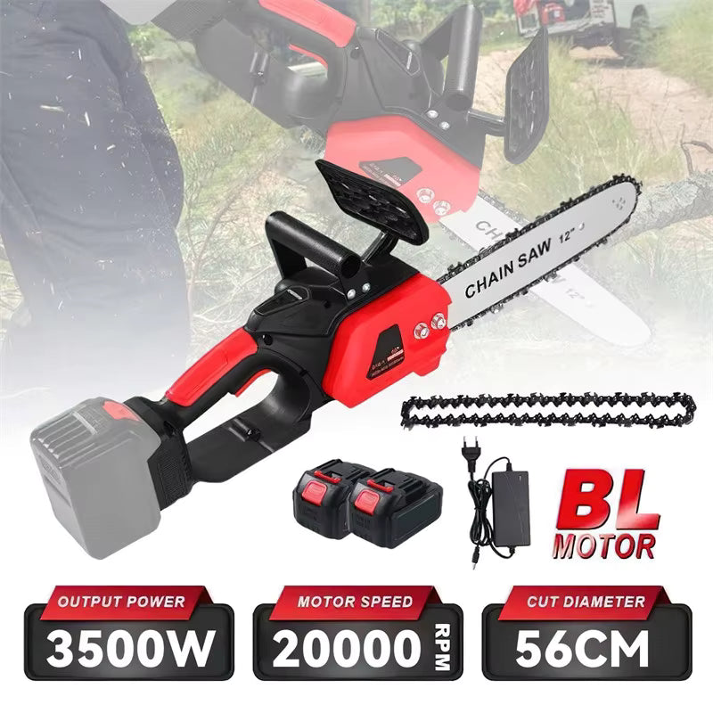 Scie à Chaîne Électrique Sans Fil 12 Pouces 3500W – Batterie 21V – Tronçonneuse Élagage