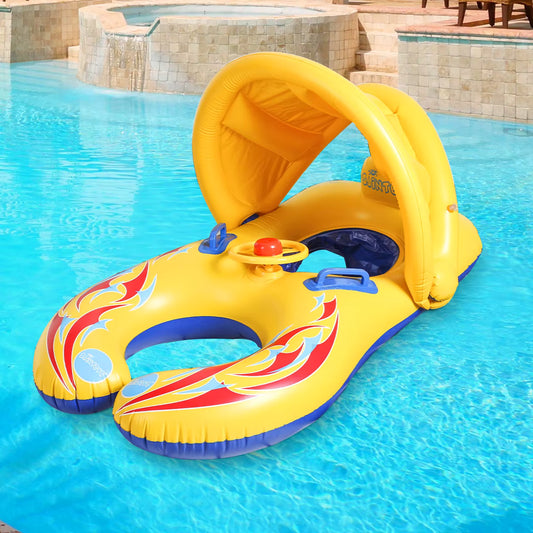 Bouée Bébé Gonflable avec Pare-Soleil Amovible – Siège Flottant Sécurisé Piscine et Plage