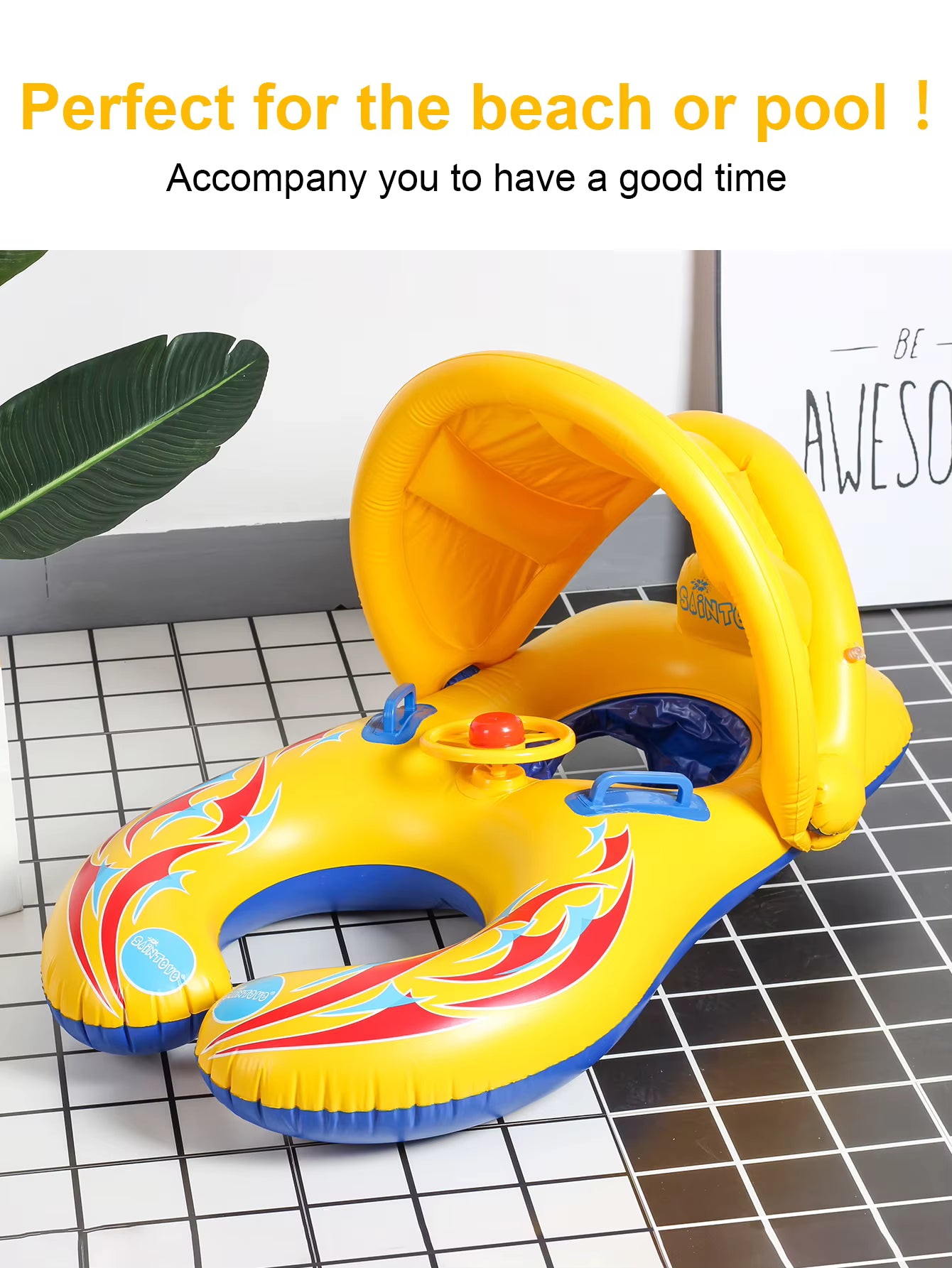 Bouée Bébé Gonflable avec Pare-Soleil Amovible – Siège Flottant Sécurisé Piscine et Plage
