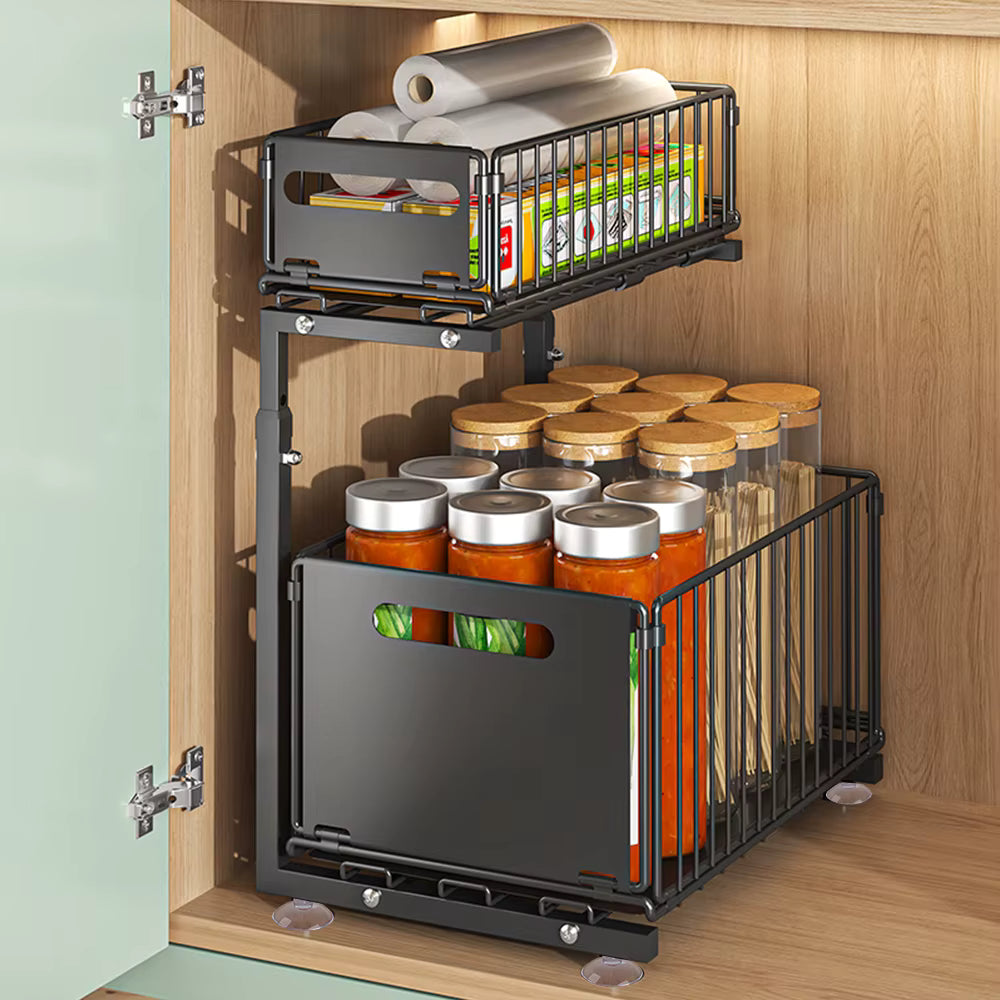 Organisateur d’armoire extractible 2 niveaux avec tiroir coulissant réglable