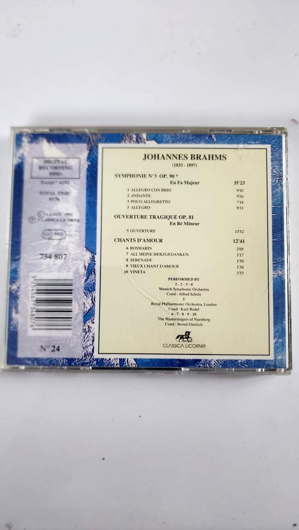 Brahms – Symphonie n° 3, Ouverture tragique et Chants d’amour – CD Classica Licorne
