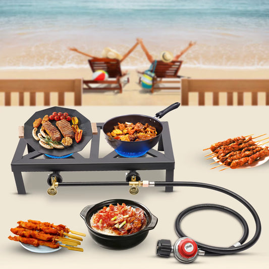 Réchaud à Gaz Portable Double Brûleur 8000W – Cuisinière Extérieure Propane Camping