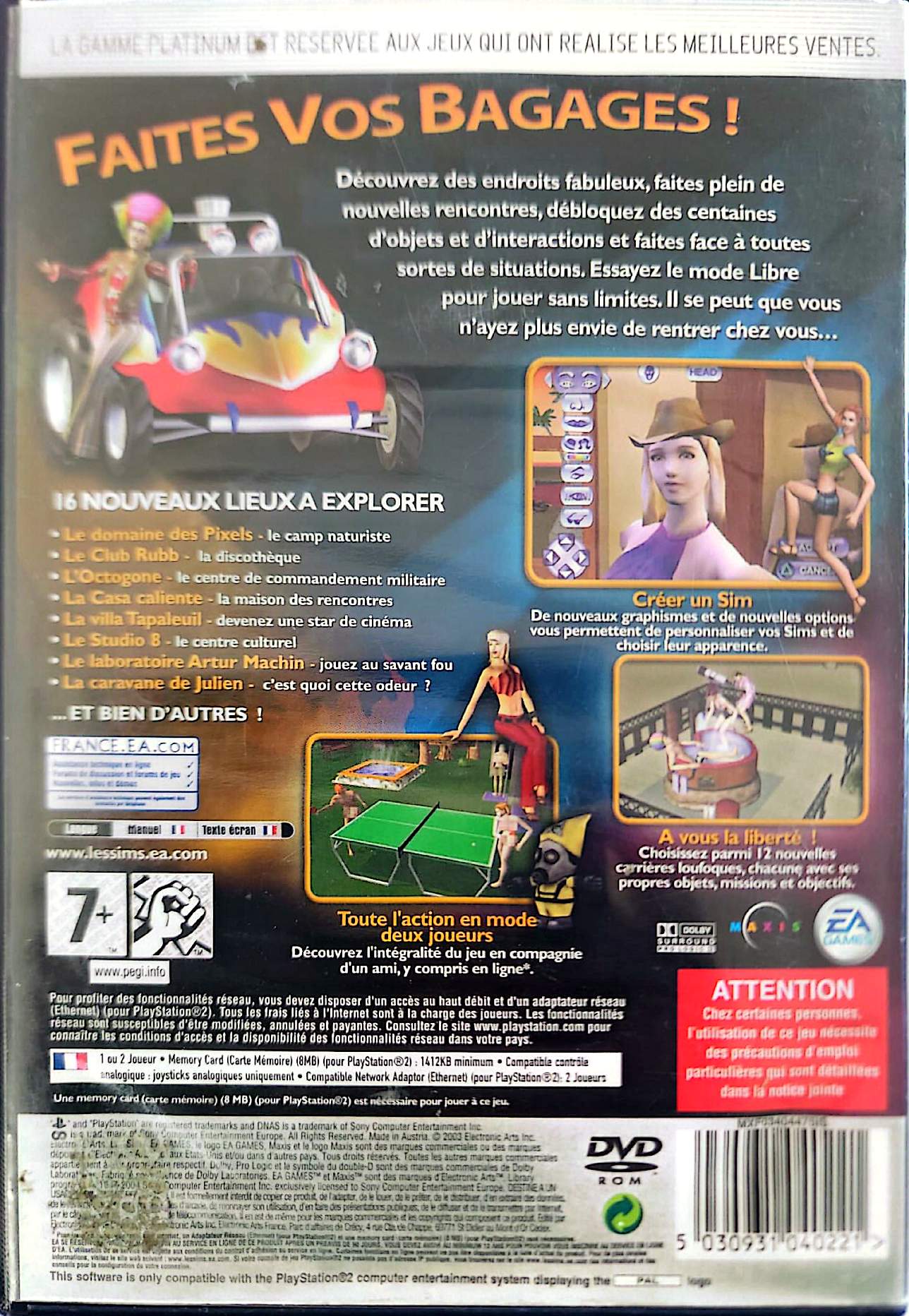 Les Sims Permis de Sortir Platinum PS2 PlayStation 2 PAL Français Jeu de Simulation de Vie