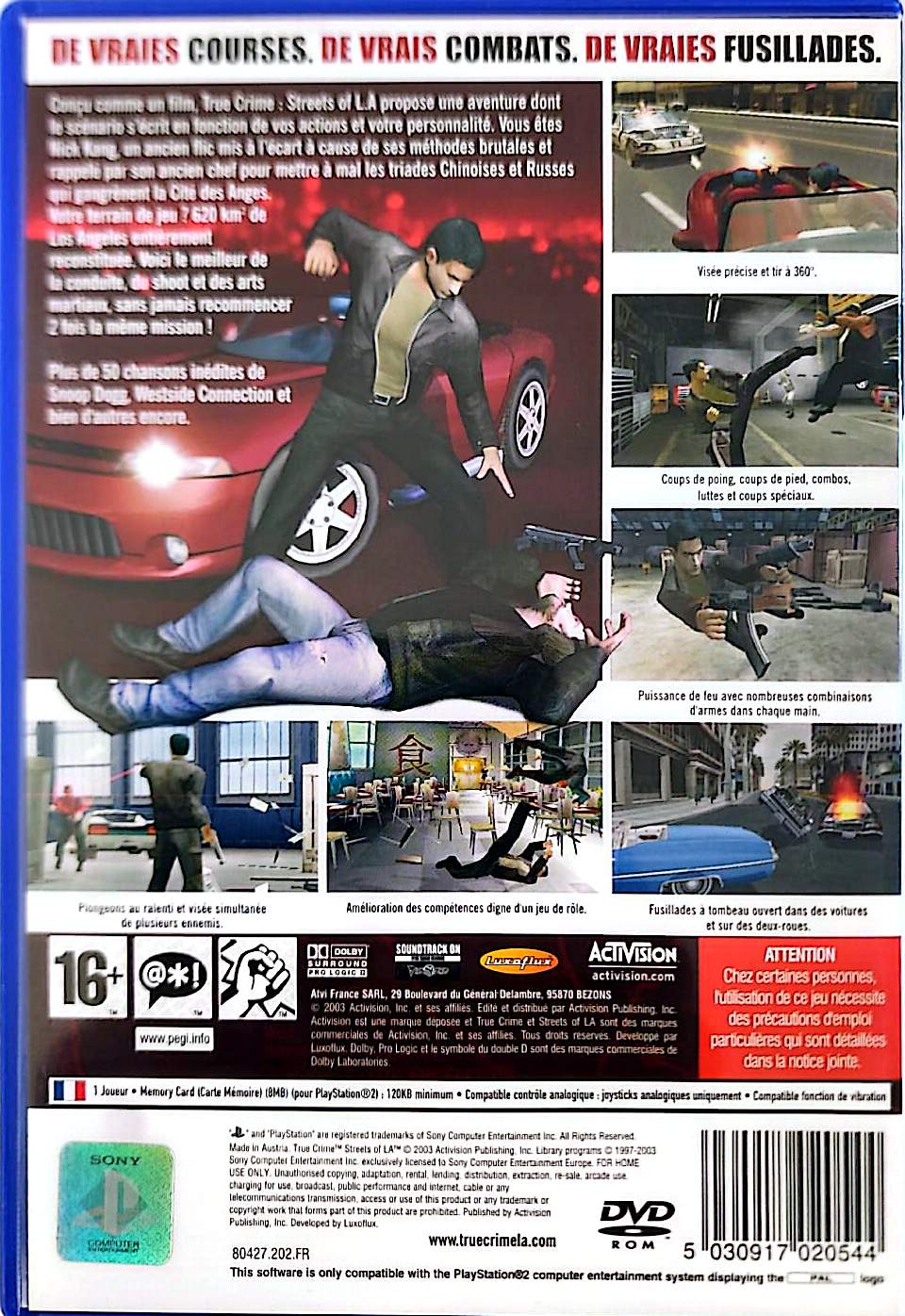 True Crime Streets of LA PS2 PlayStation 2 PAL Version Française Intégrale Jeu Action Aventure
