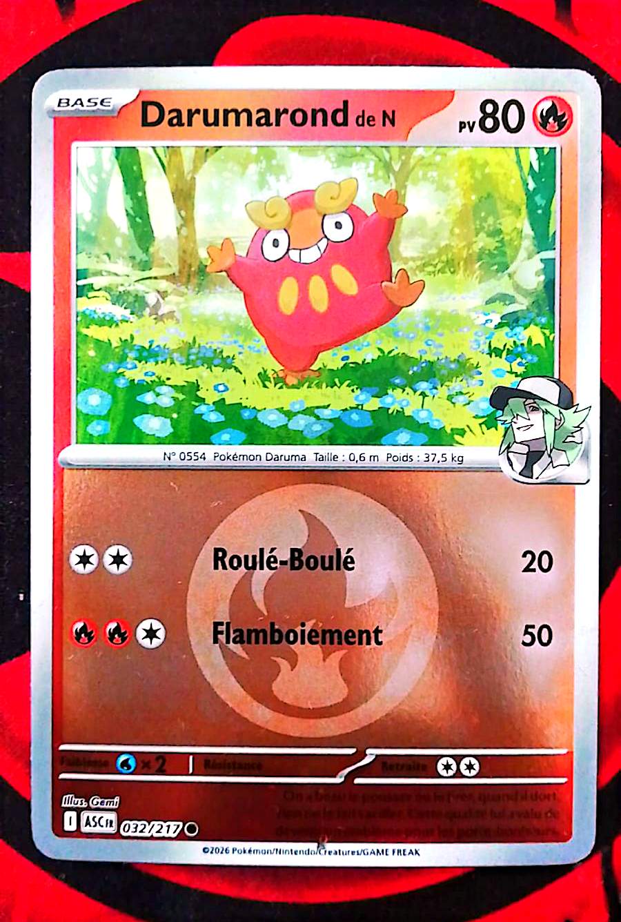 Carte Pokémon Darumarond de N 032/217 PV 80 – Carte Officielle Française – Pokémon Feu