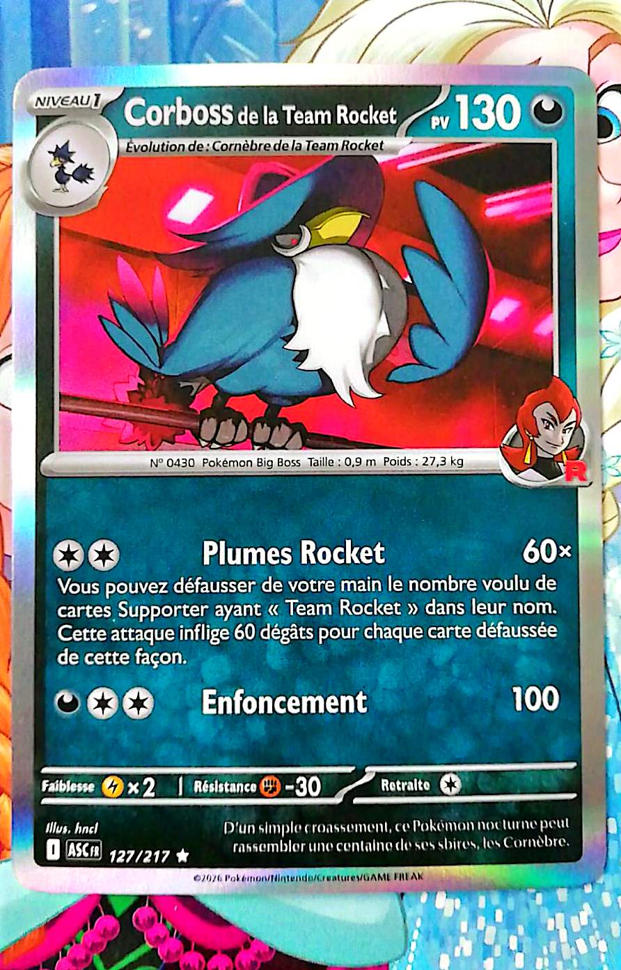Carte Pokémon Corboss de la Team Rocket 127/217 PV 130 – Carte Officielle Française – Pokémon Obscurité