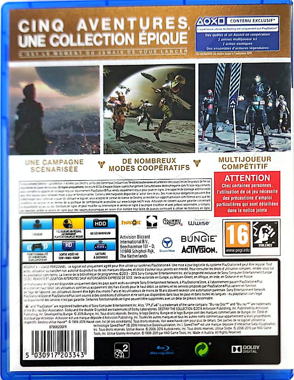 Destiny La Collection PS4 Jeu PlayStation 4 Version Française Intégrale Bungie Activision Édition Complète