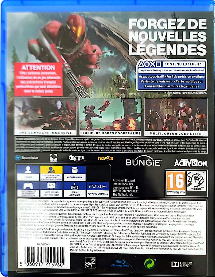 Destiny 2 PS4 PlayStation 4 Jeu de Tir Science-Fiction FPS Coopératif Version Française Intégrale