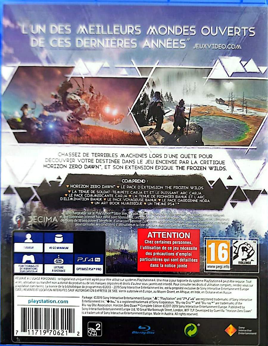 Horizon Zero Dawn Complete Edition PS4 Jeu PlayStation 4 Version Française Intégrale The Frozen Wilds PlayStation Hits