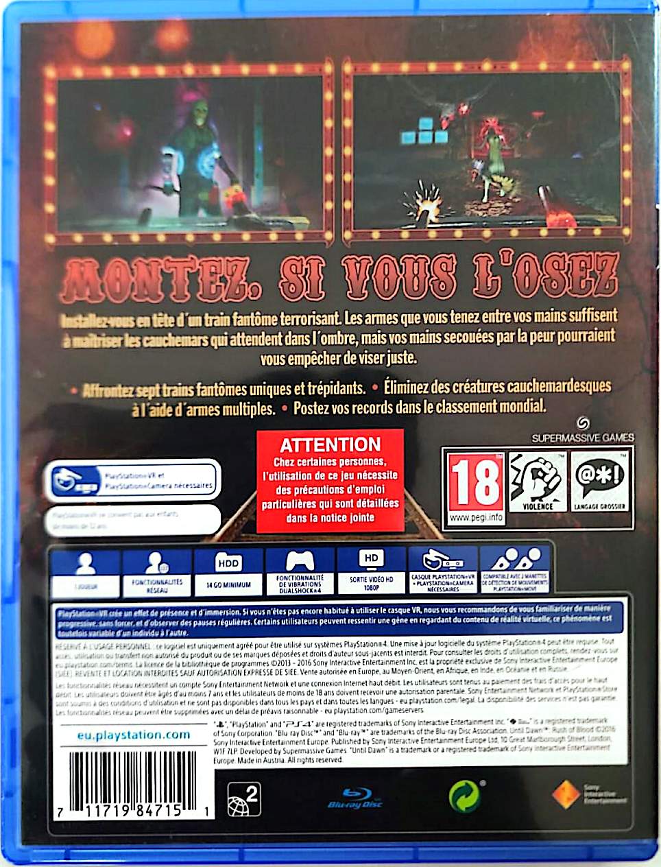Until Dawn: Rush of Blood PS4 – Jeu PlayStation VR Requis – Jeu d'Horreur et de Tir sur Rails – Version Française