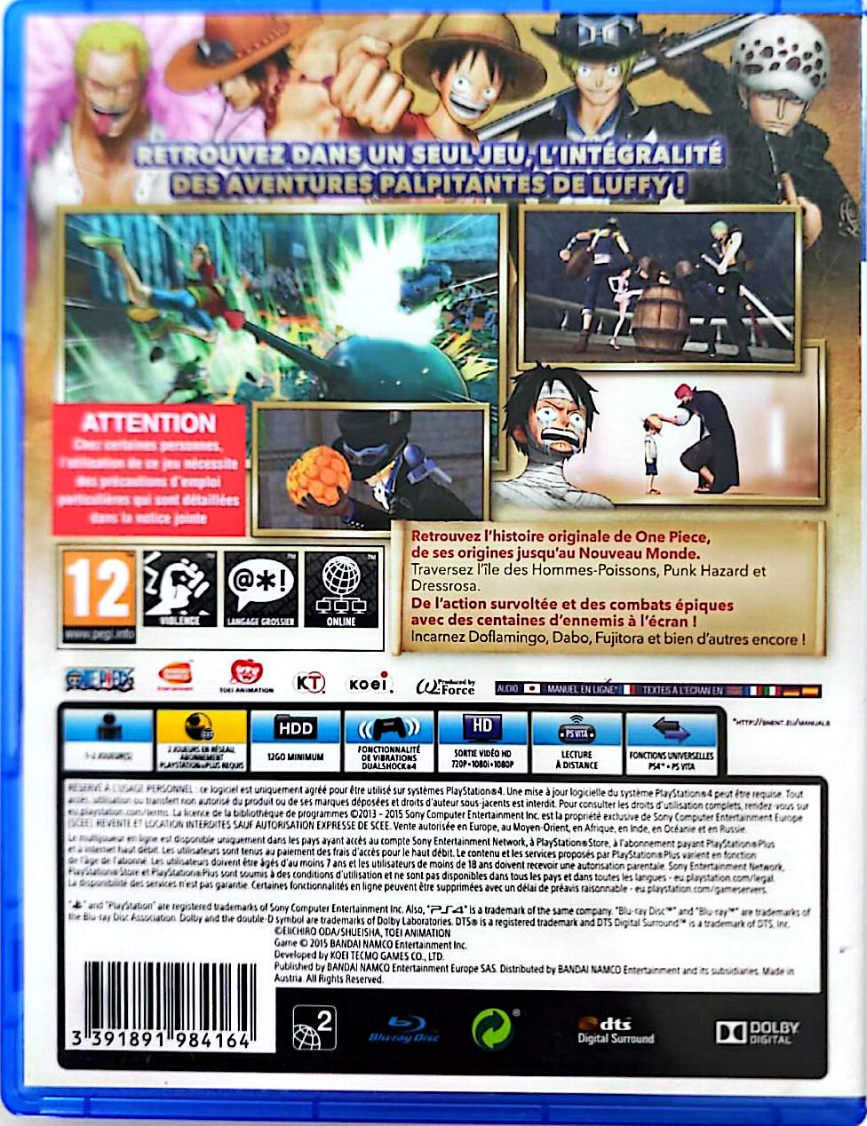 One Piece Pirate Warriors 3 PS4 – Jeu PlayStation 4 – Action Musou Anime Manga – Version Française – Bandai Namco
