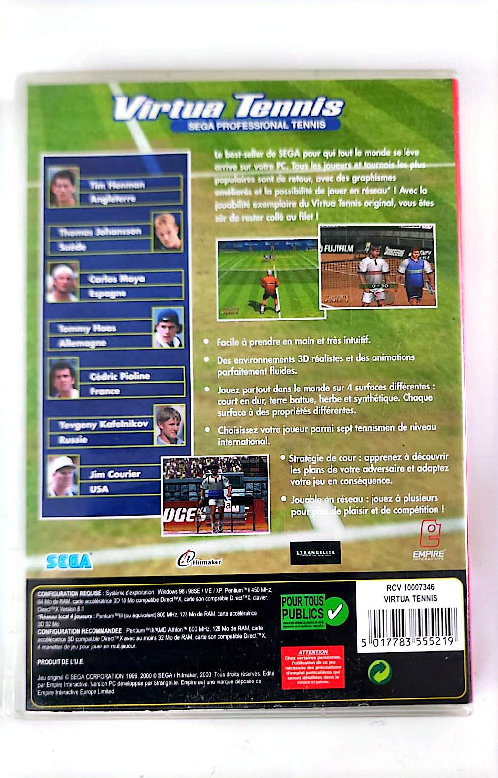 Virtua Tennis – Sega Professional Tennis | Jeu PC CD-ROM | SEGA | Version Française