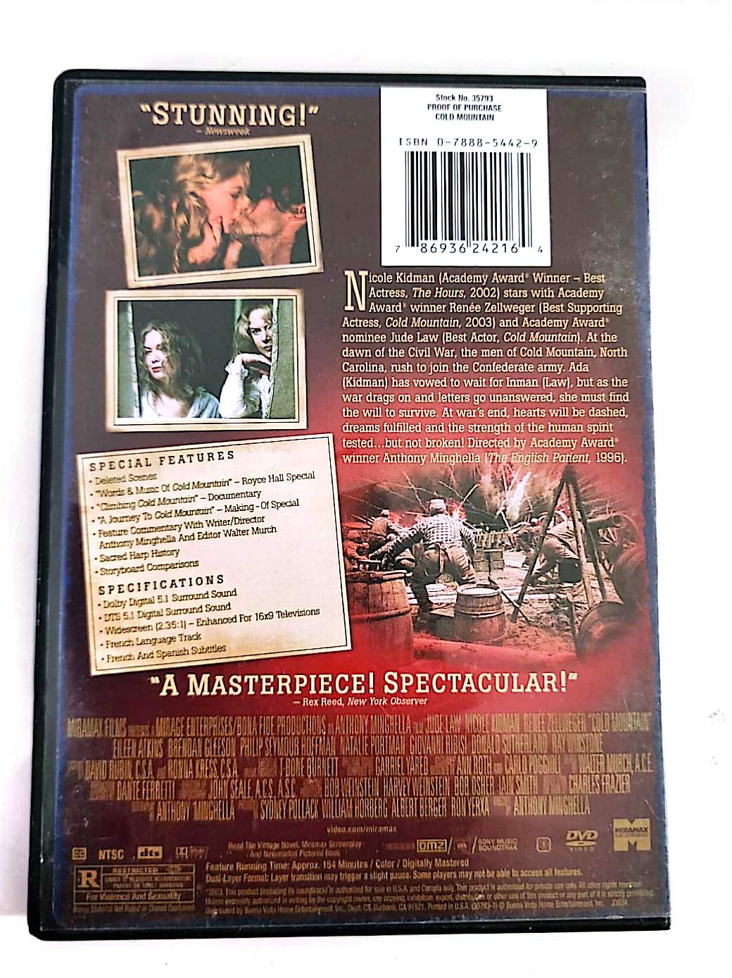 Cold Mountain – DVD Collector’s Edition 2 Disques | Oscar Meilleure Actrice | Jude Law, Nicole Kidman, Renée Zellweger | NTSC