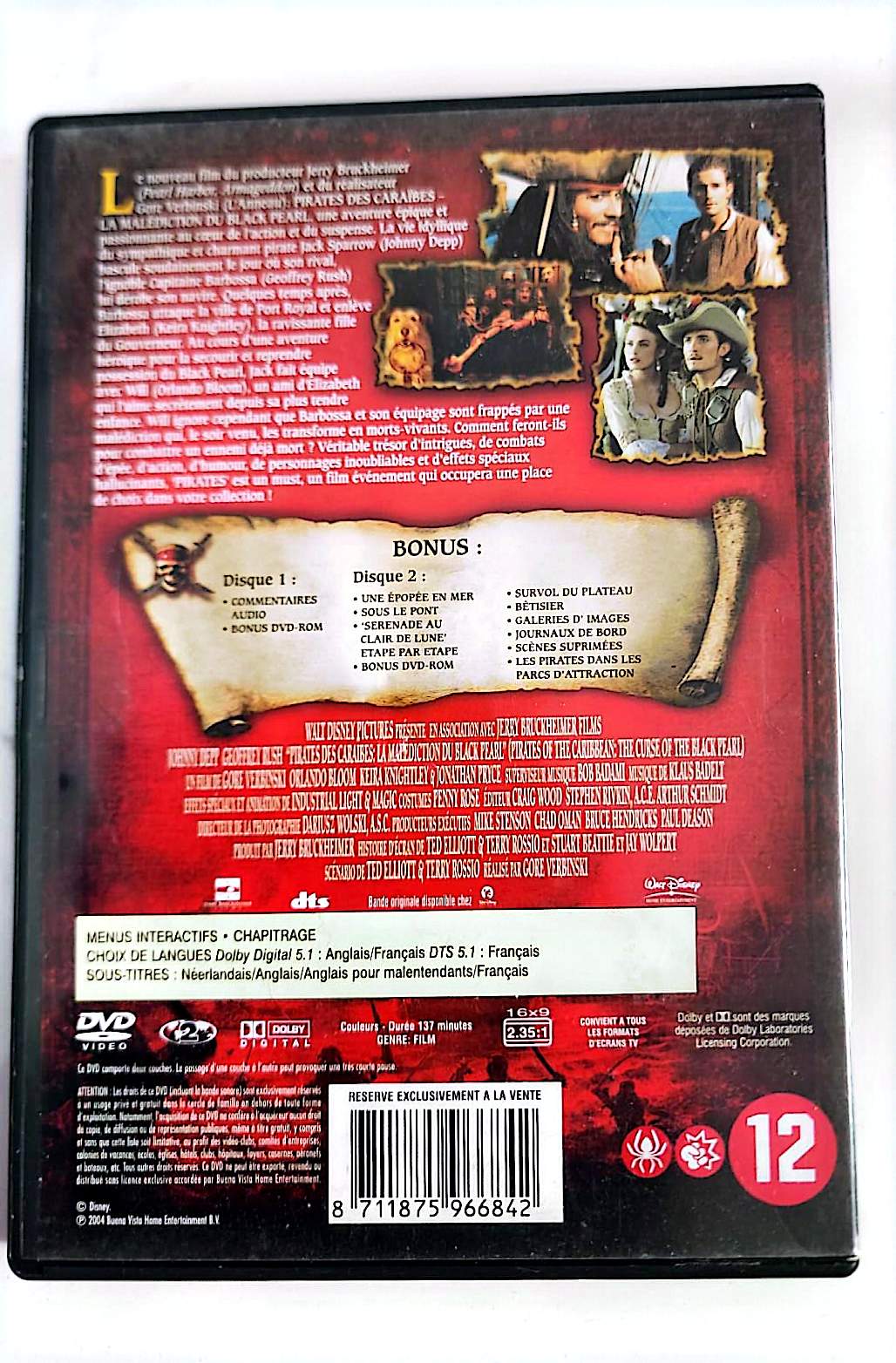 Pirates des Caraïbes : La Malédiction du Black Pearl – Édition Spéciale 2 DVD | Johnny Depp | Walt Disney | Zone 2