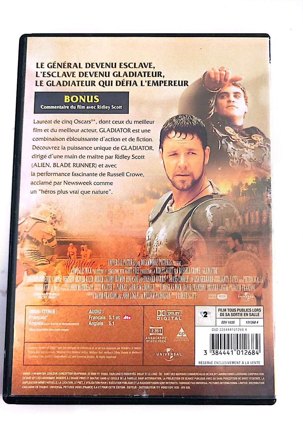 Gladiator – DVD | 5 Oscars | Ridley Scott | Russell Crowe | Universal Pictures | Édition Française Zone 2