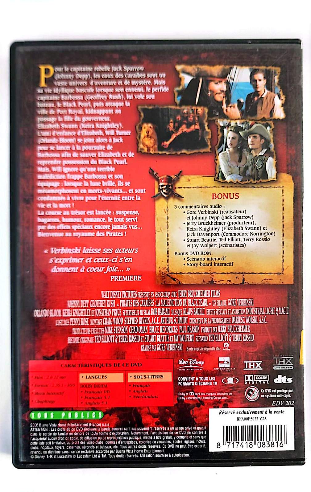 Pirates des Caraïbes : La Malédiction du Black Pearl – DVD | Film Aventure | Johnny Depp | Disney | Zone 2
