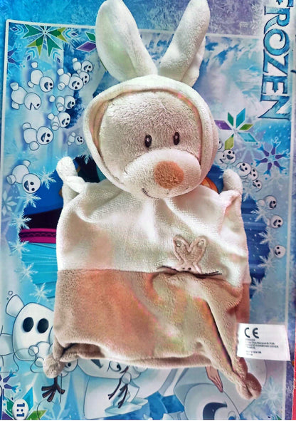 Doudou Lapin Plat Bébé en Peluche Douce – Couleur Beige/Blanc