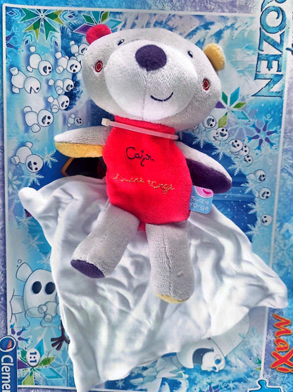 Doudou Ours Bébé avec Mouchoir Blanc – Peluche Douce Multicolore