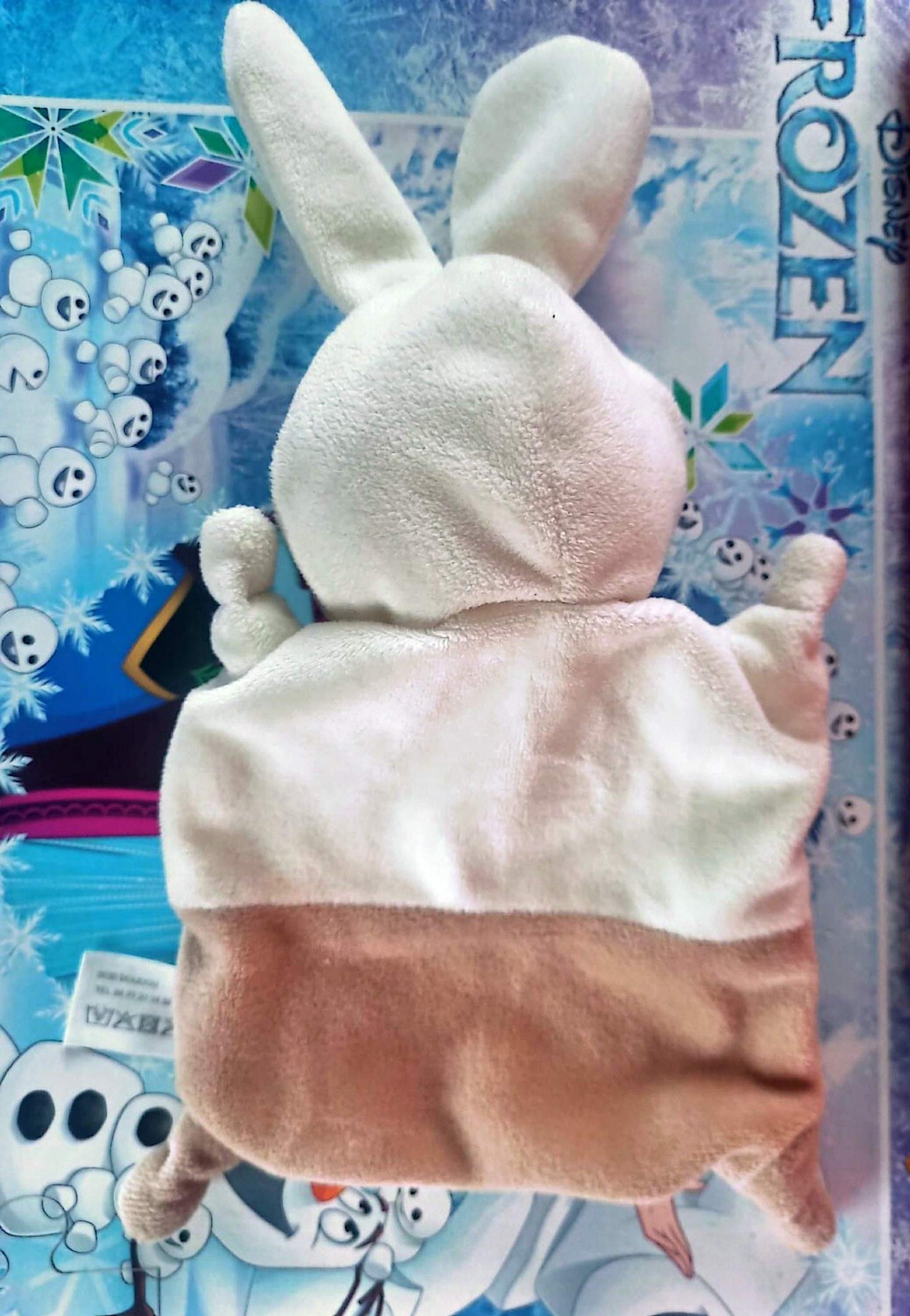 Doudou Lapin Plat Bébé en Peluche Douce – Couleur Beige/Blanc