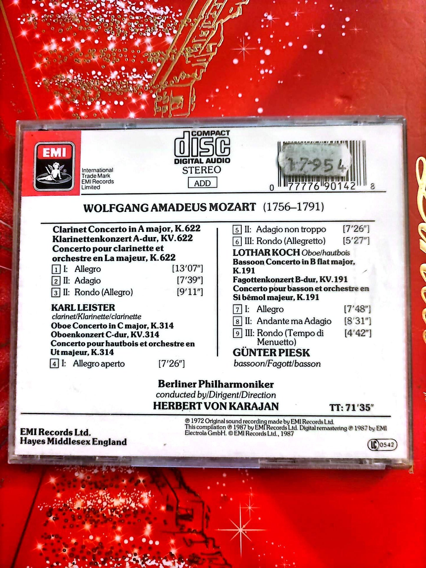 CD Mozart – Concertos pour clarinette hautbois basson – Karajan – Berliner Philharmoniker