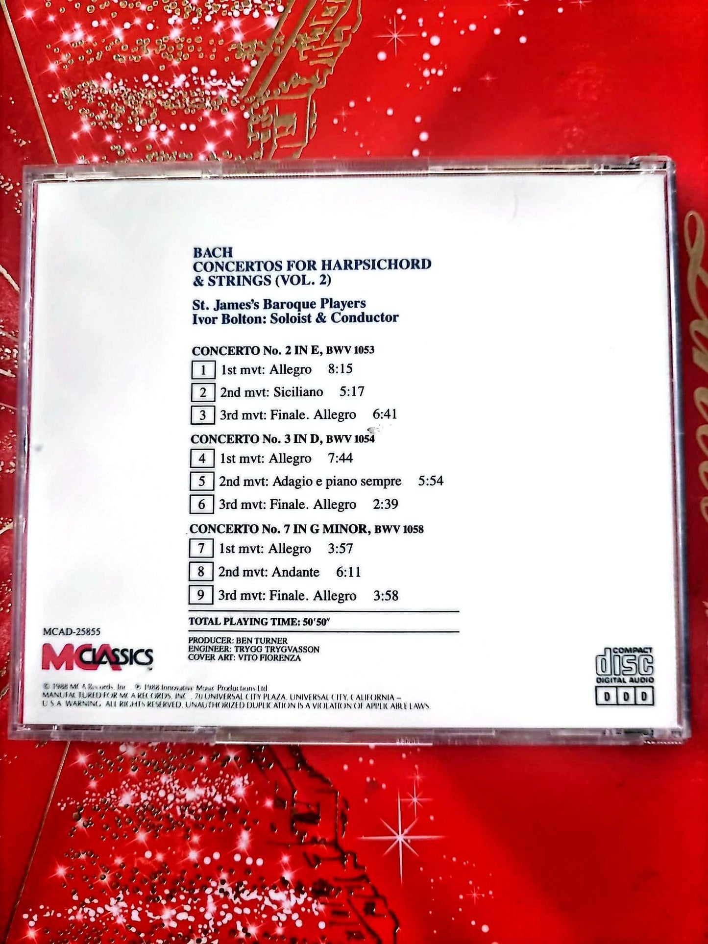 CD Bach – Concertos pour clavecin et cordes Vol. 2 – Ivor Bolton – St James’s Baroque Players