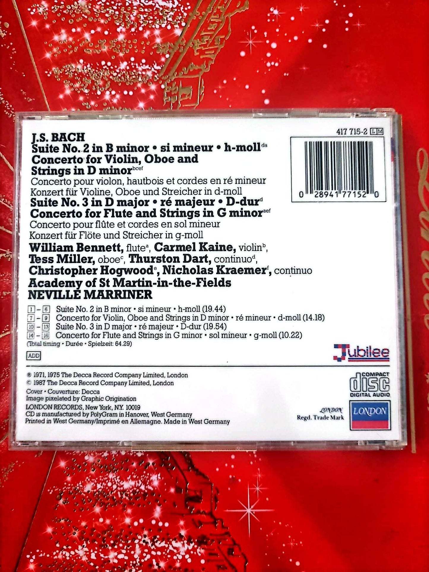 CD J.S. Bach – Suites n°2 et 3 – Concertos – Neville Marriner