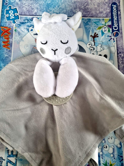 Doudou Bébé Chèvre Blanc – Attache Dentition – Peluche Douce