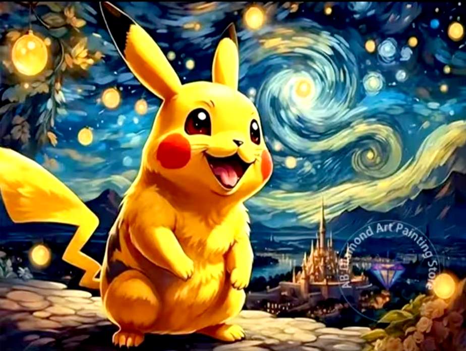 Kit peinture diamant personnage animal nuit étoilée – Diamond painting DIY décoration murale – 50x70 cm