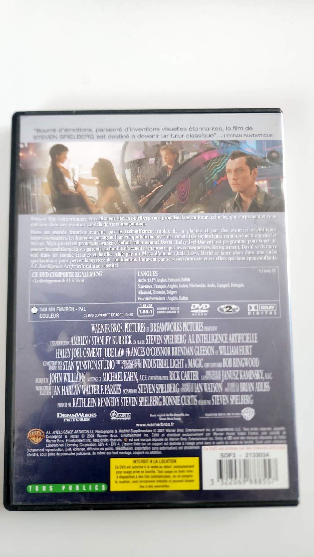 A.I. Intelligence Artificielle – DVD | Haley Joel Osment • Jude Law | Steven Spielberg | Warner Bros • DreamWorks