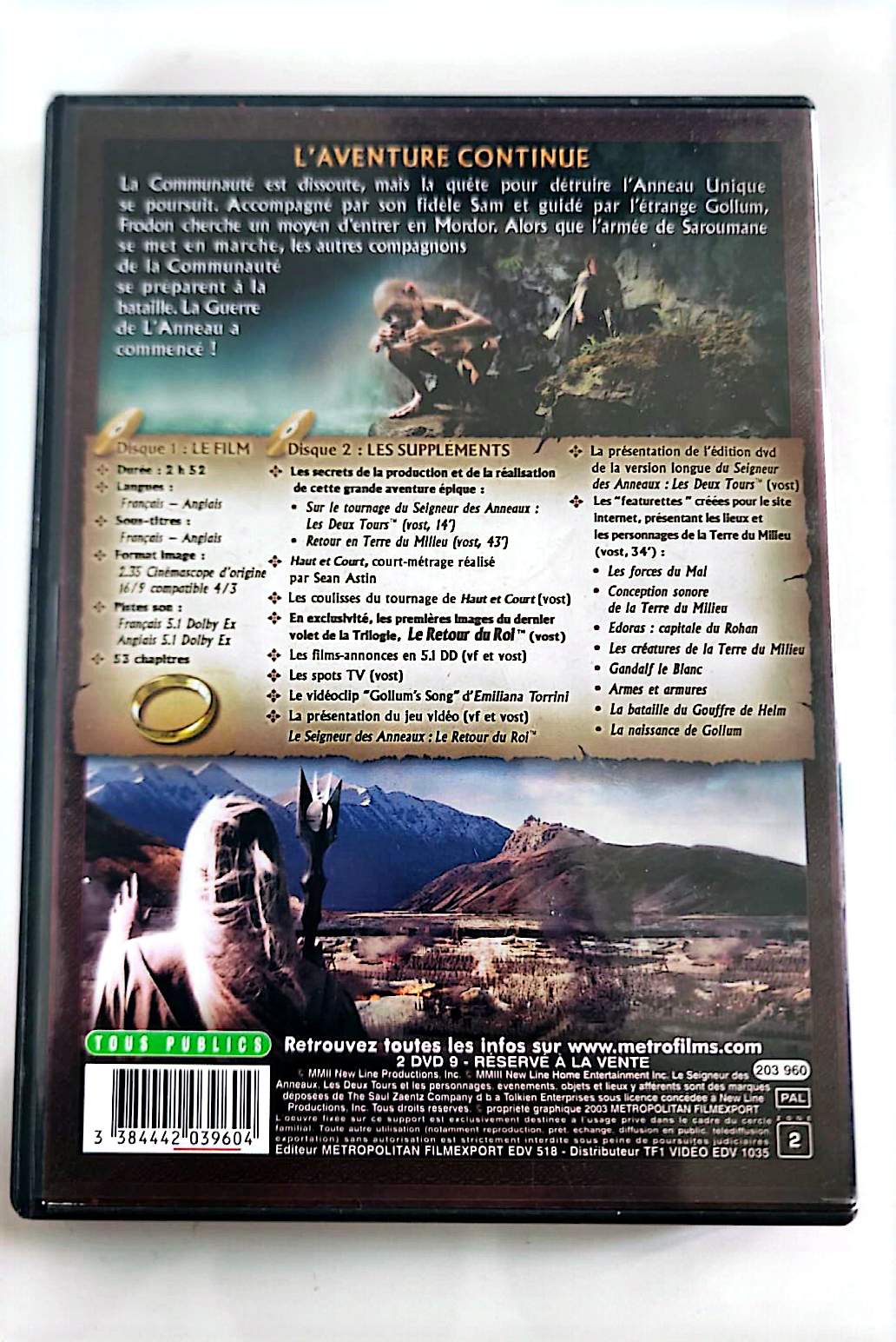 Le Seigneur des Anneaux : Les Deux Tours – Édition Prestige 2 DVD Version Longue | Peter Jackson | Warner | Occasion Bon État