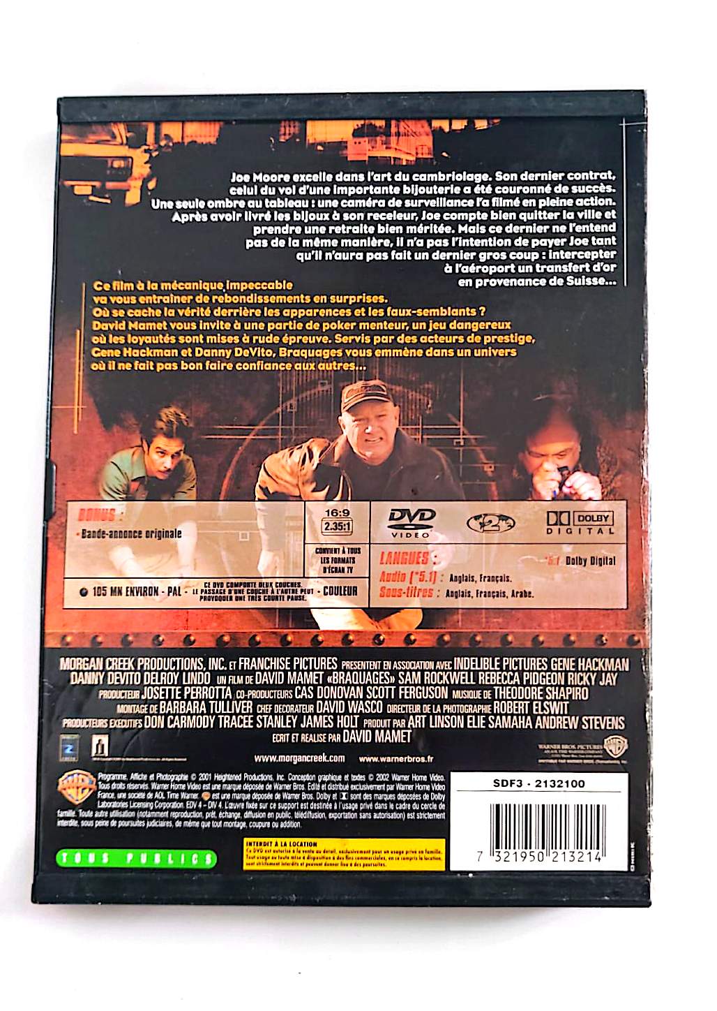 Braquages (Heist) – DVD | Gene Hackman, Danny DeVito | David Mamet | Warner Bros | VF | Occasion Bon État