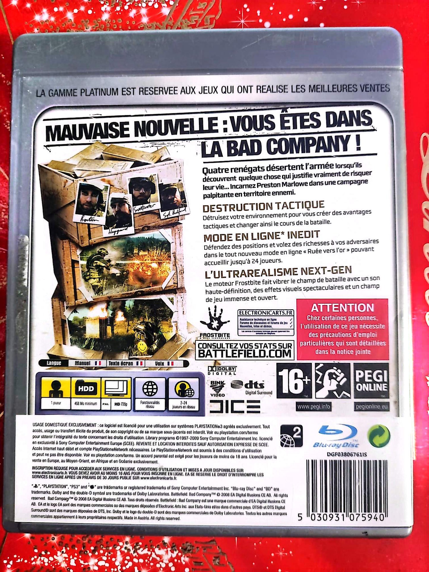 Battlefield Bad Company Platinum Jeu PS3 PlayStation 3 FPS Guerre Action Multijoueur PEGI 16