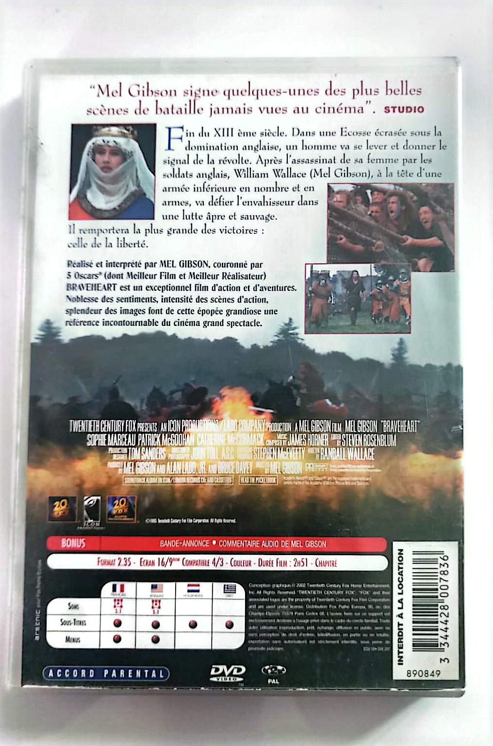 Braveheart – DVD | Mel Gibson (Réalisateur & Acteur) | 5 Oscars | Paramount | VF | Occasion Bon État