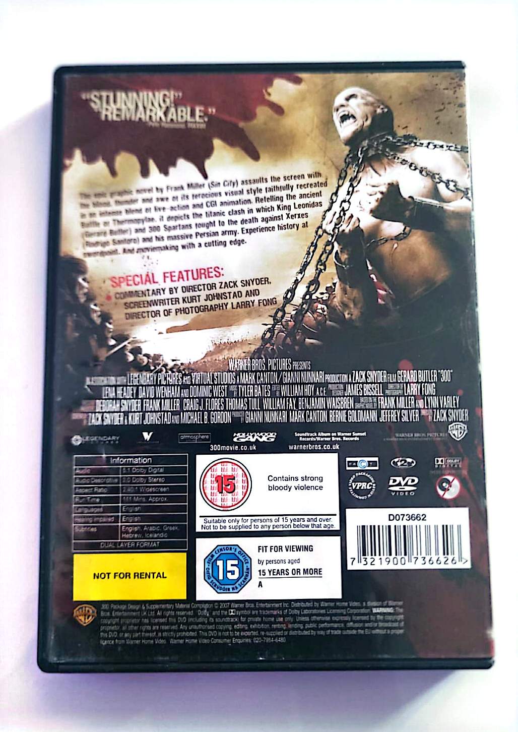 300 – DVD | Gerard Butler | Zack Snyder | Warner Home Video | Action Guerre | VO | Occasion Bon État
