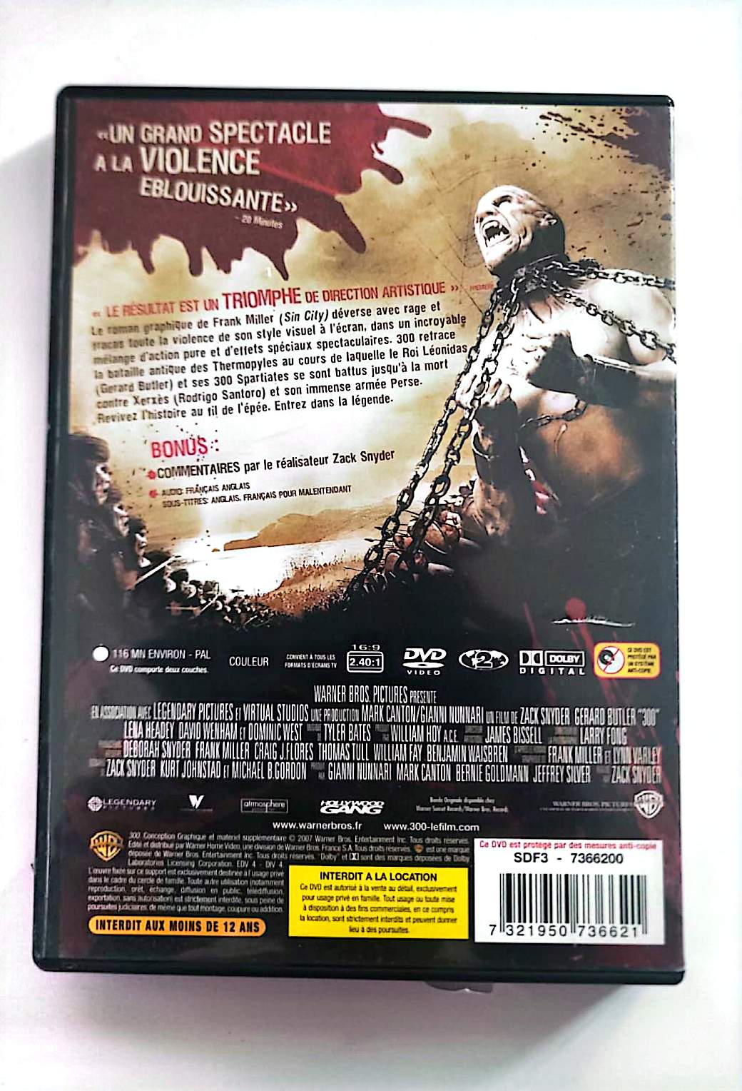 300 – DVD | Gerard Butler | Zack Snyder | Warner Bros | VF | Occasion Bon État