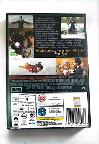 Iron Man — DVD — Robert Downey Jr., Terrence Howard, Jeff Bridges, Gwyneth Paltrow — Jon Favreau | Marvel | Edición Reino Unido