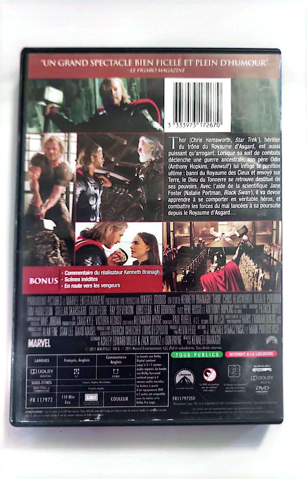 Thor – DVD – Marvel Studios – Chris Hemsworth, Natalie Portman, Tom Hiddleston – Zone 2 PAL