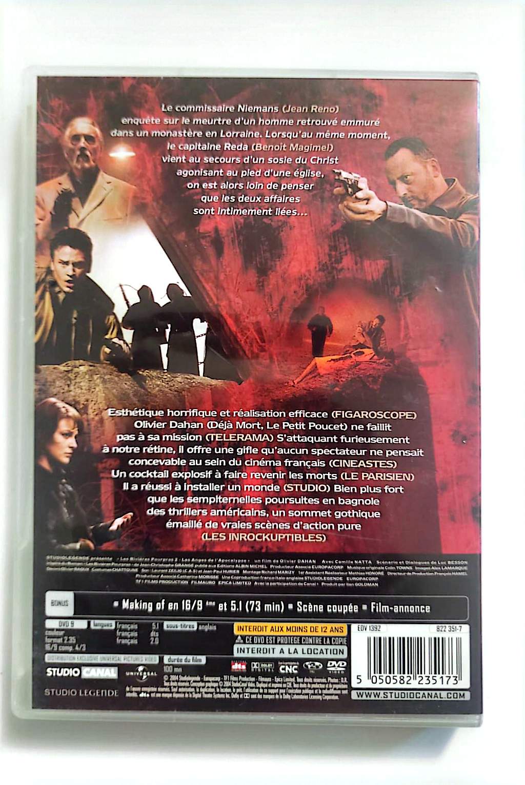 Les Rivières Pourpres 2 : Les Anges de l’Apocalypse – DVD – StudioCanal – Jean Reno, Benoît Magimel – Zone 2