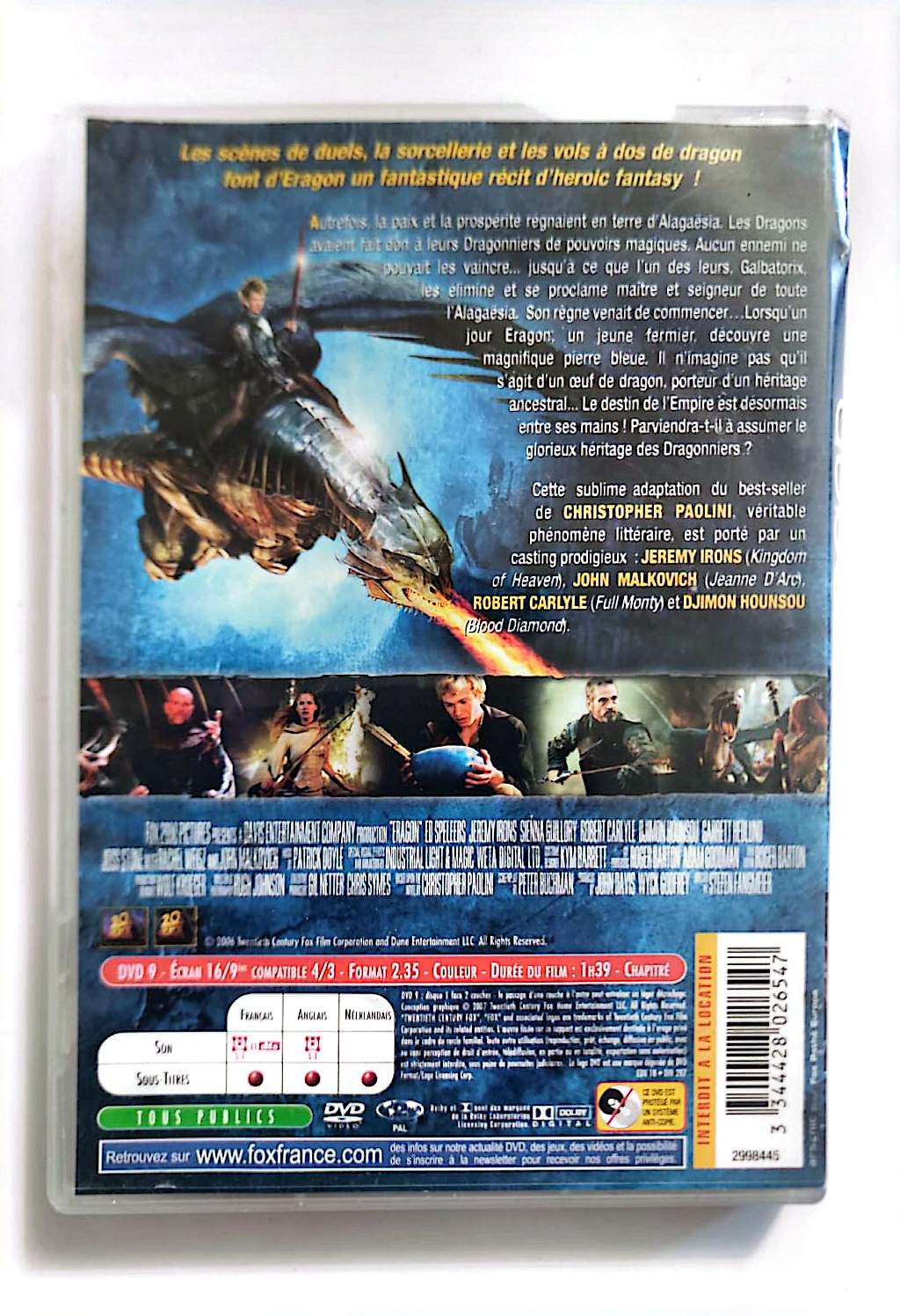 Eragon – DVD – 20th Century Fox – Jeremy Irons, John Malkovich, Robert Carlyle – Zone 2 PAL