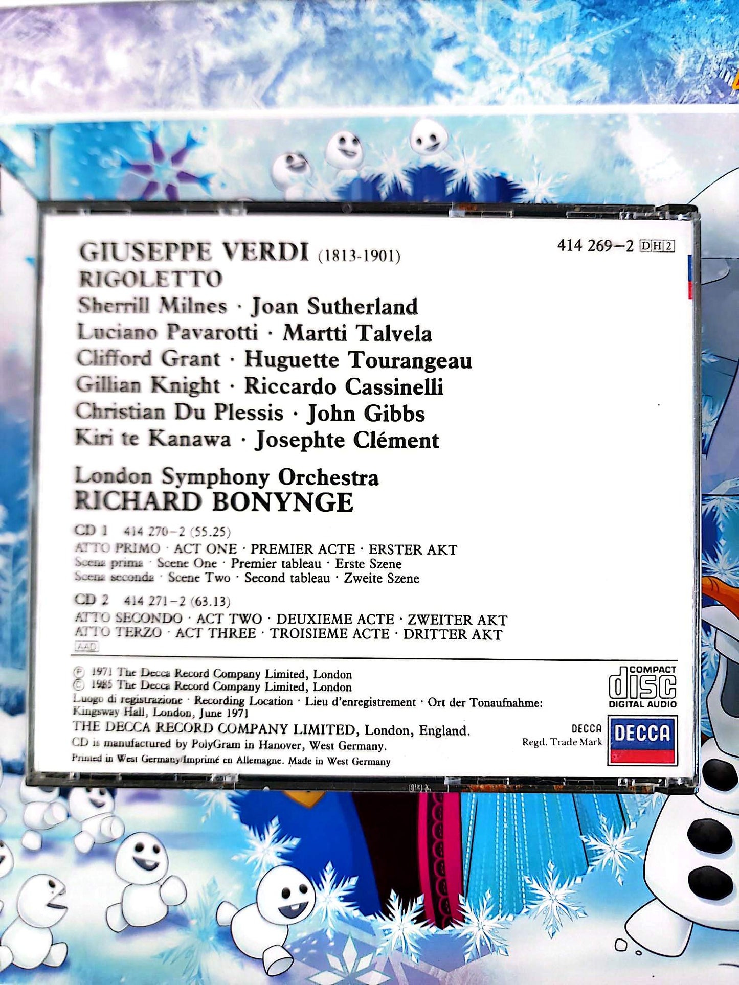 Verdi Rigoletto CD Classique Opéra DECCA Pavarotti Sutherland – 1 Seul CD Présent / 1 CD Manquant