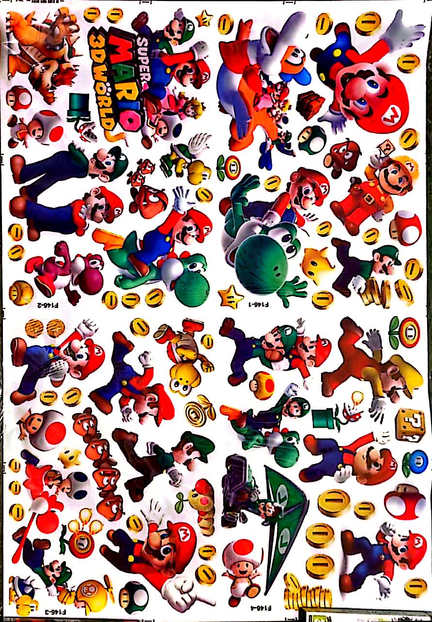 Sticker mural géant Super Mario 3D World – Mario Luigi Yoshi Toad Bowser – Décoration murale gaming enfant chambre – Autocollant XXL