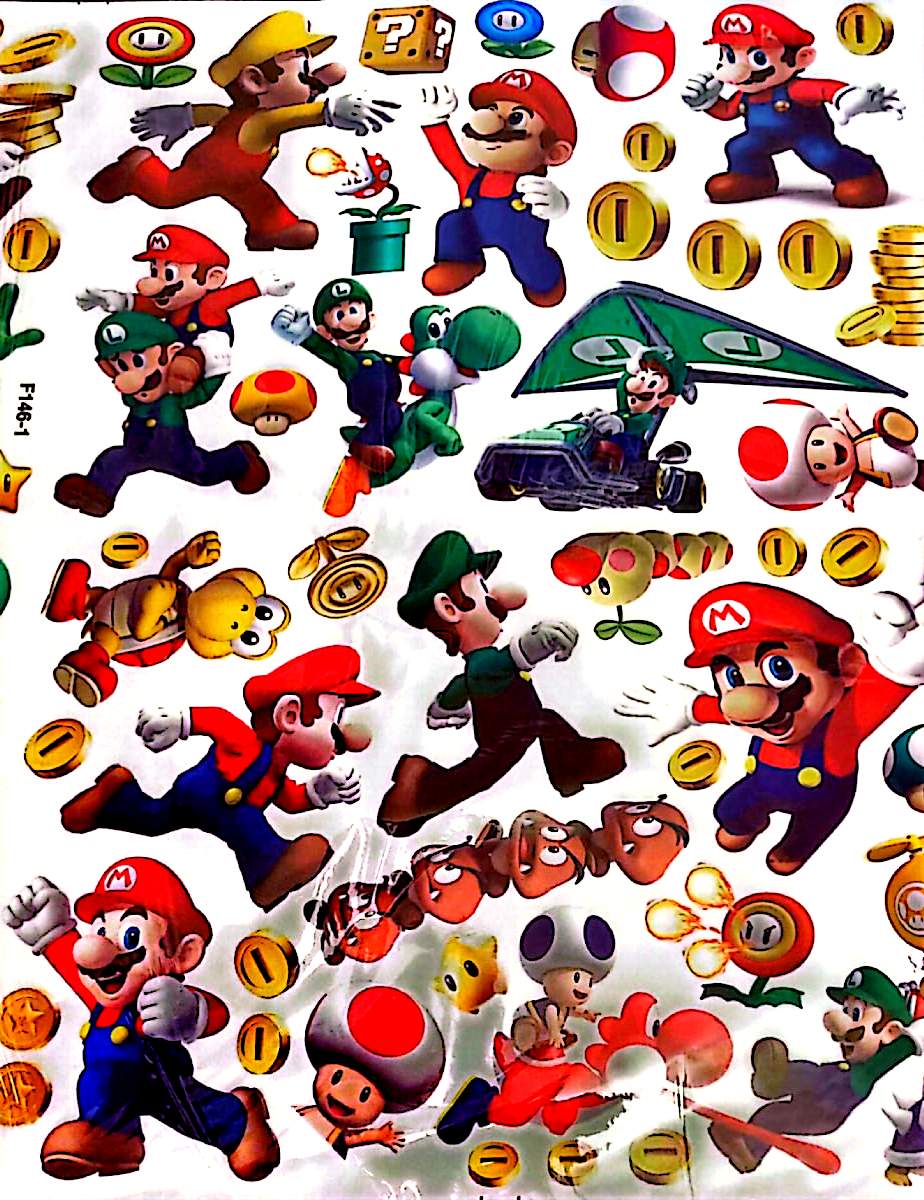 Sticker mural géant Super Mario 3D World – Mario Luigi Yoshi Toad Bowser – Décoration murale gaming enfant chambre – Autocollant XXL