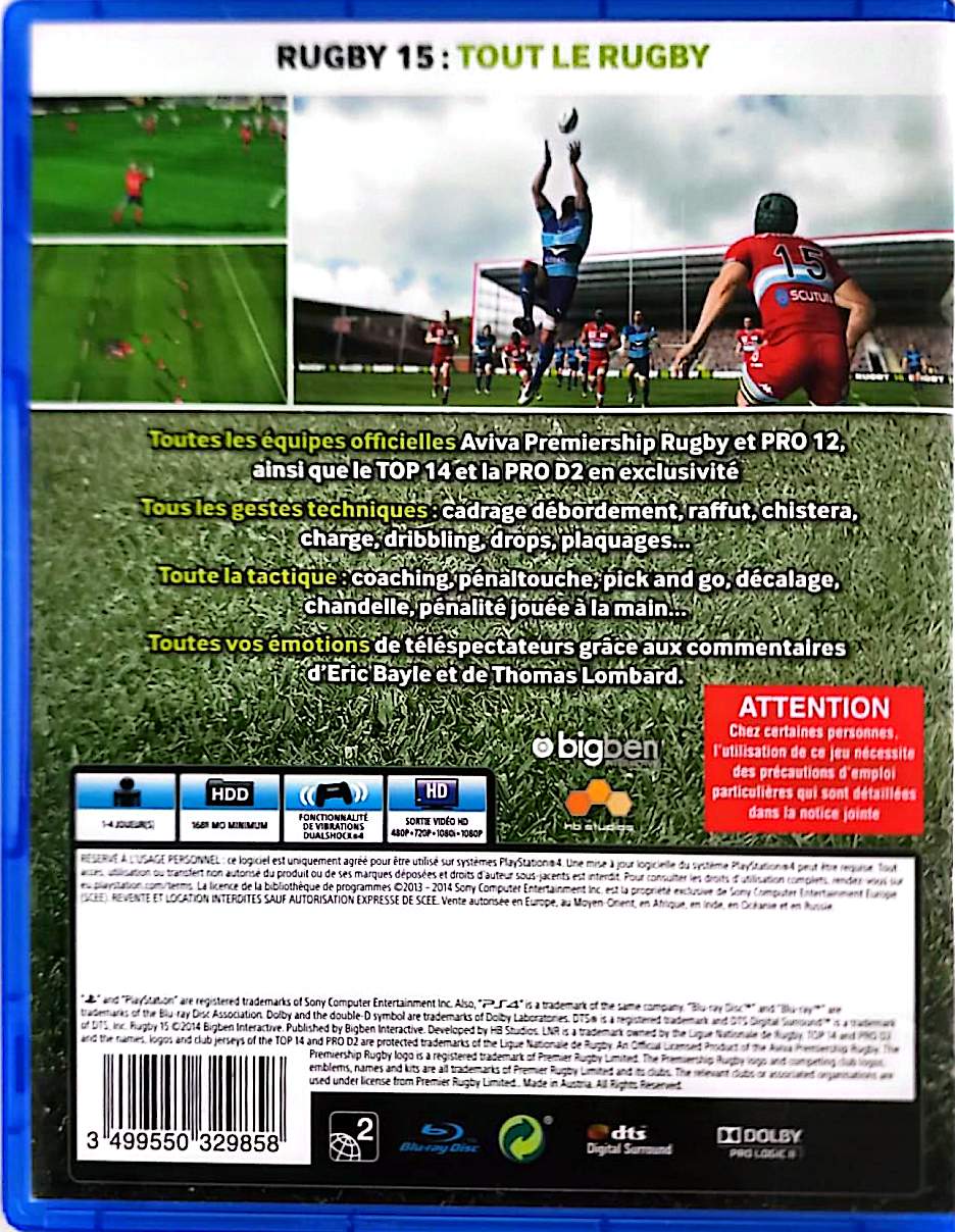 Rugby 15 Jeu PS4 PlayStation 4 – TOP 14 PRO D2 Aviva Premiership Rugby – Simulation Sportive