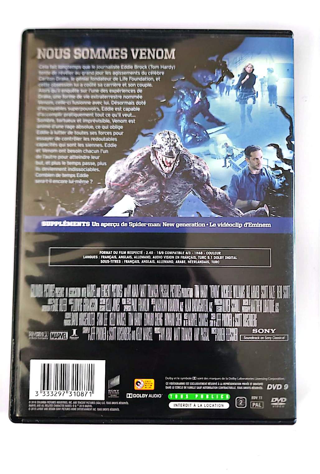 Venom DVD – Tom Hardy – Film Marvel Action Science-Fiction | Zone 2 PAL Français Anglais Allemand