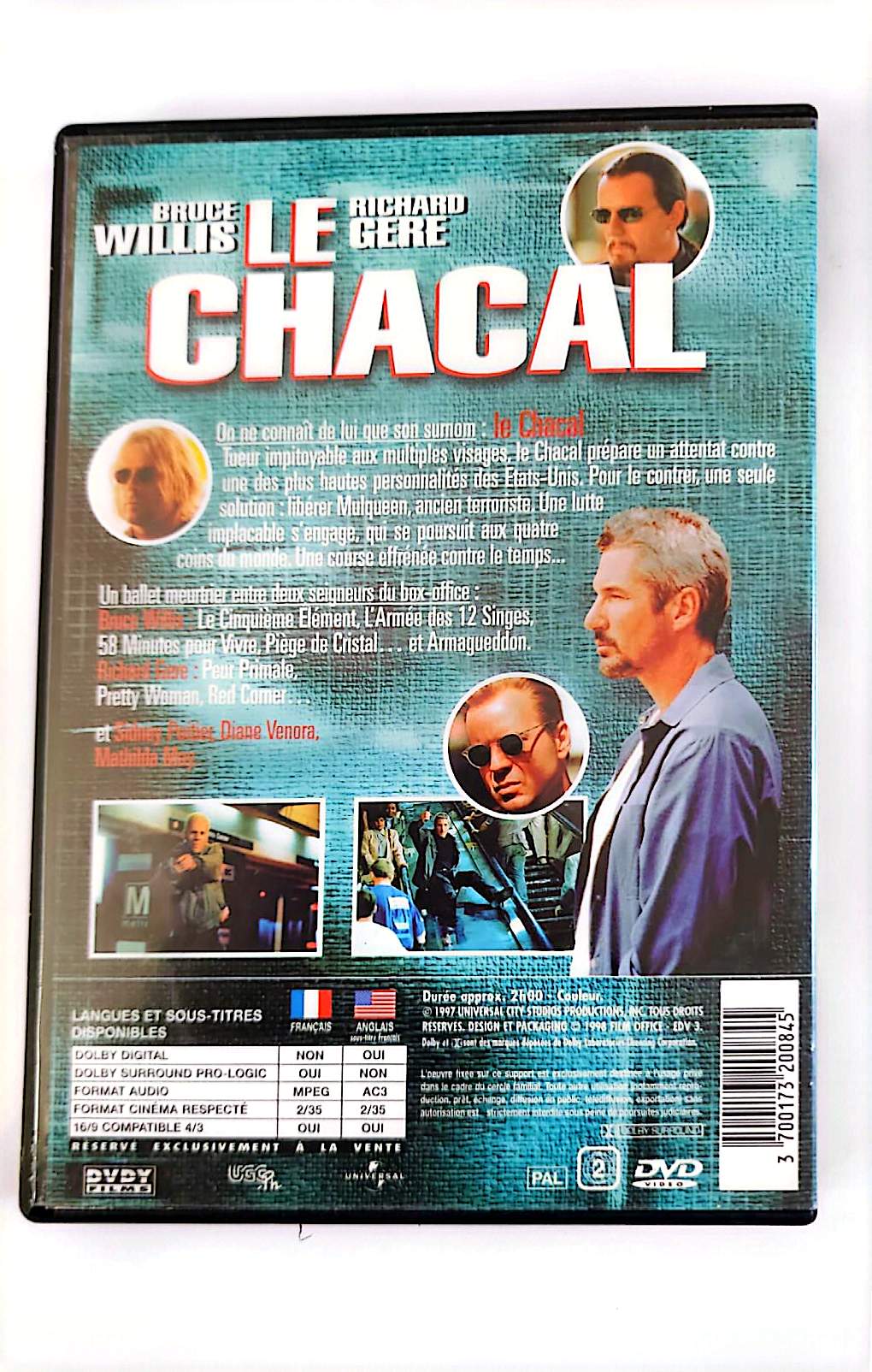 Le Chacal DVD – Bruce Willis, Richard Gere – Thriller Action Policier Universal | Zone 2 PAL Français Anglais