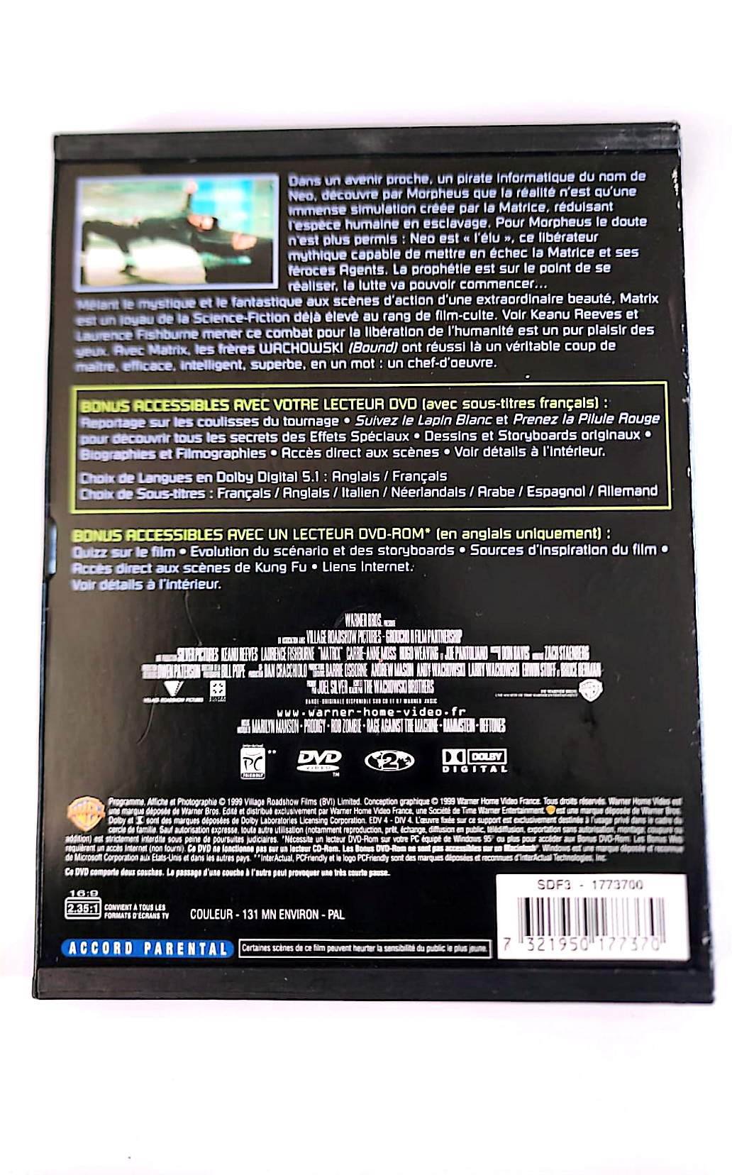 Matrix DVD – Keanu Reeves, Laurence Fishburne – Film Science-Fiction Action – Édition Collector – Zone 2 PAL
