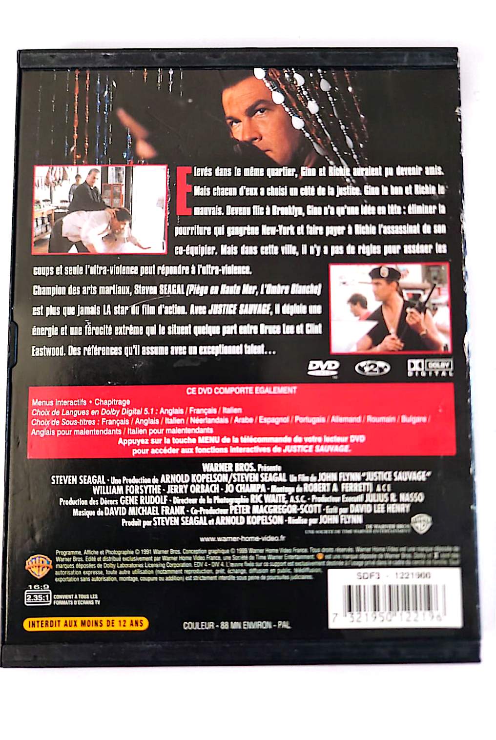 Justice Sauvage DVD – Steven Seagal – Film d'action Policier – Édition Warner Home Video – DVD Zone 2 PAL