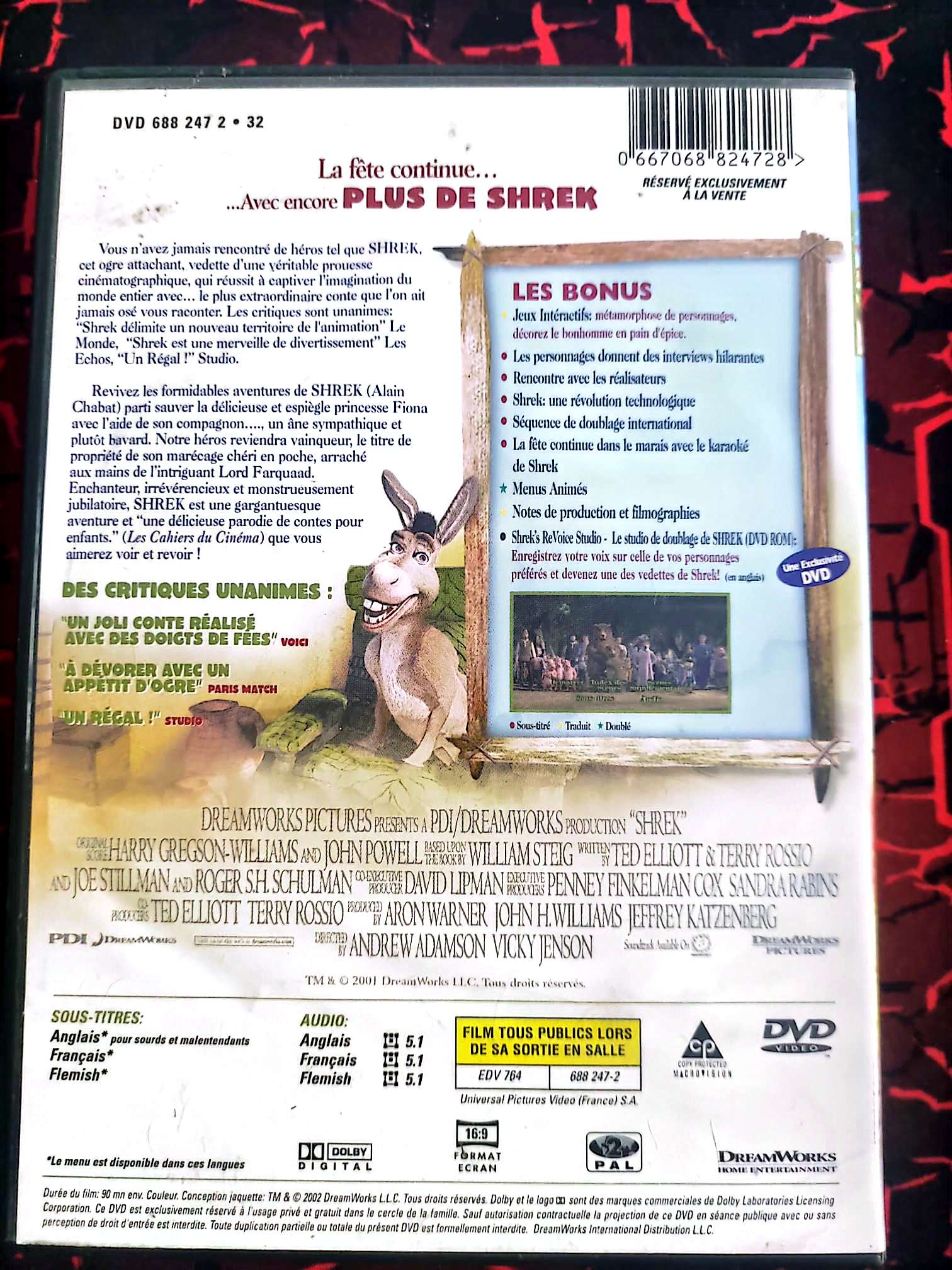 DVD Shrek – DreamWorks – VF/VO 5.1 – Tous publics – Avec la voix d’Alain Chabat dvd